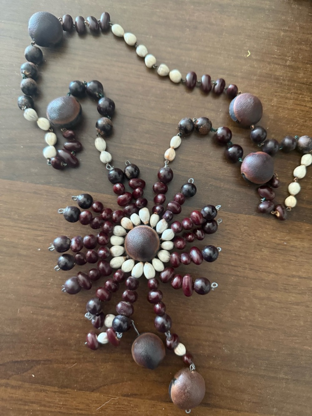 Handcrafted Brown and Cream Beaded Statement Necklace